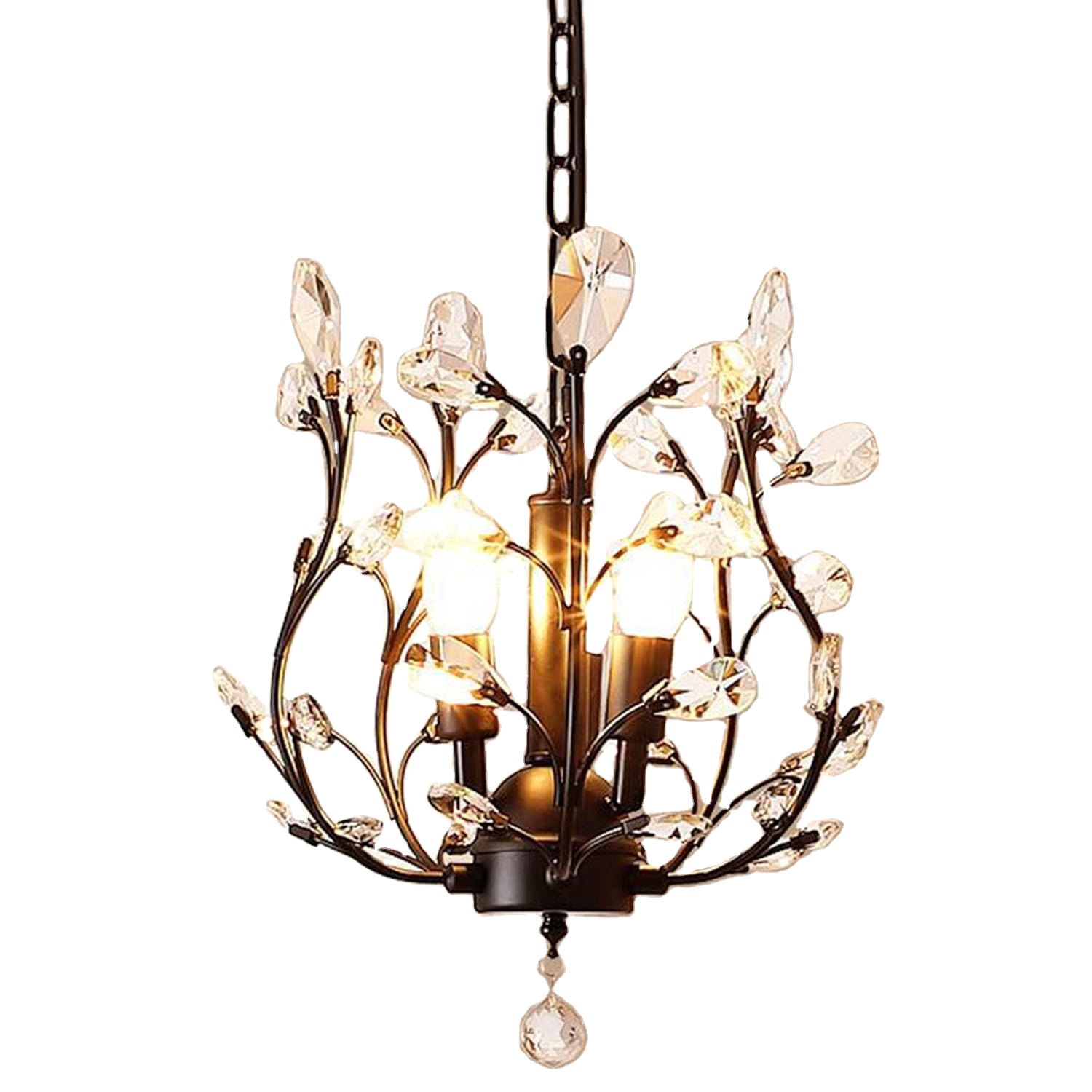 Black Finished Crystal Chandeliers,K9 Crystal LED Ceiling Light,Vintage Light Fixtures Pendant Lighting