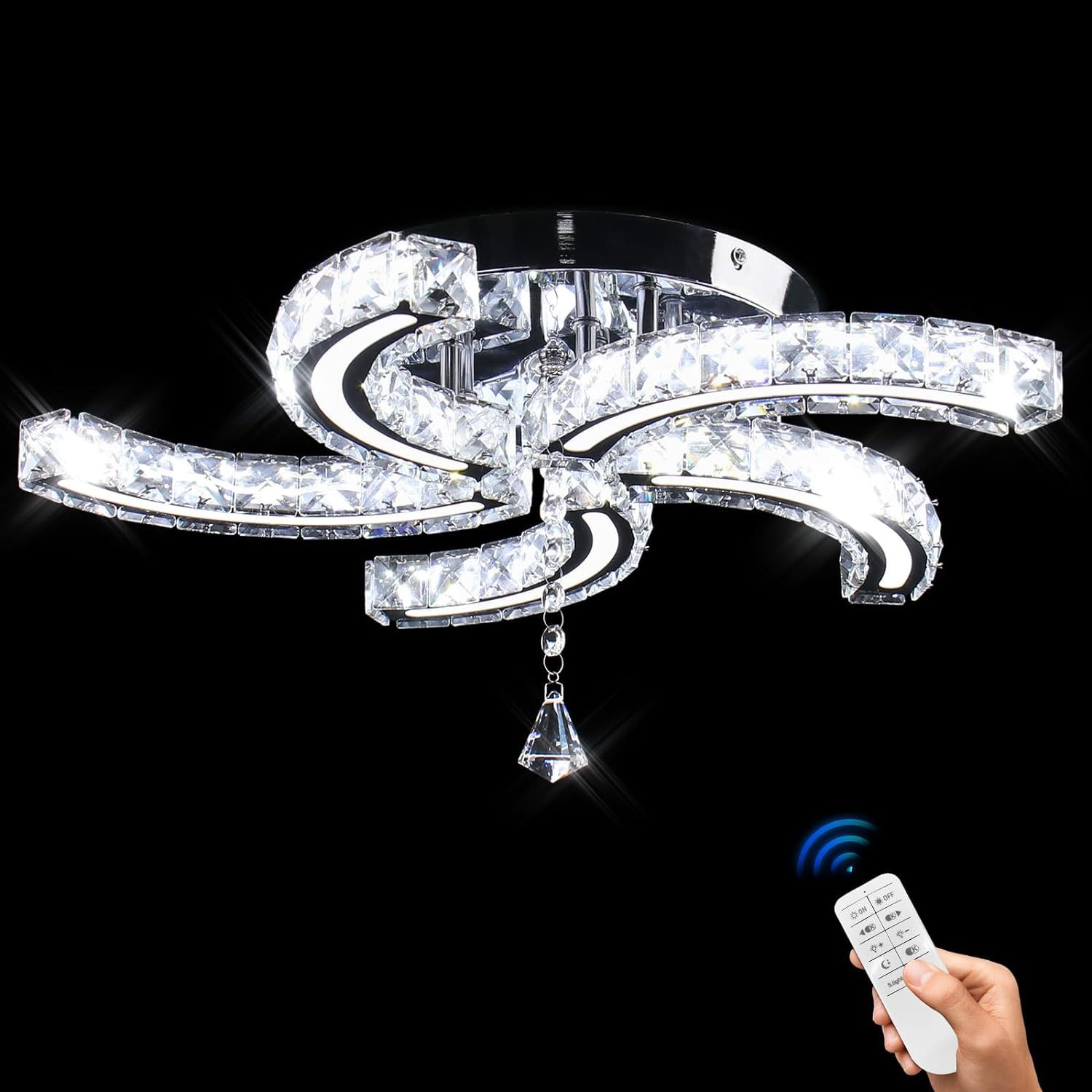 Luxury 3-Color Dimmable LED Ceiling Lamp Modern Crystal Design for Living Room Bedroom AC Powered Ceiling Light Fixture