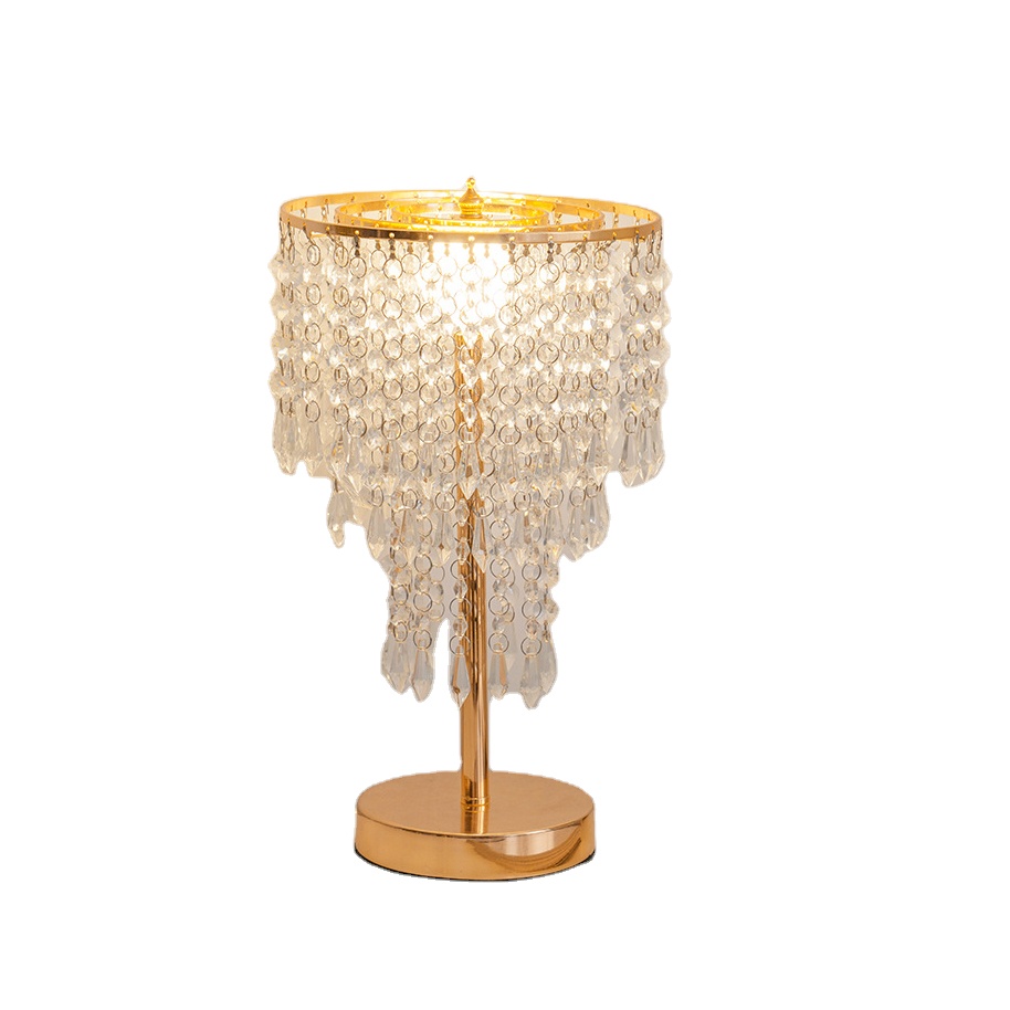 Gold Chrome Crystal Bedside Table Lamp, Modern Nightstand Table Lamp with Crystal Lampshade