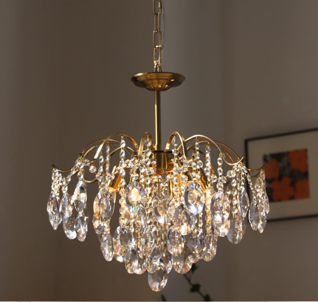 Modern Crystal Raindrop Pendant Chandeliers 6-Light Gold Chandelier Ceiling Light Fixture for Dining Room Living Room