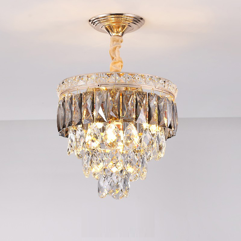 Luxury Gold Crystal Chandelier Ceiling Mounted Post-modern Corridor Aisle Lamp Creative Entrance Hall Small E14 Bulb