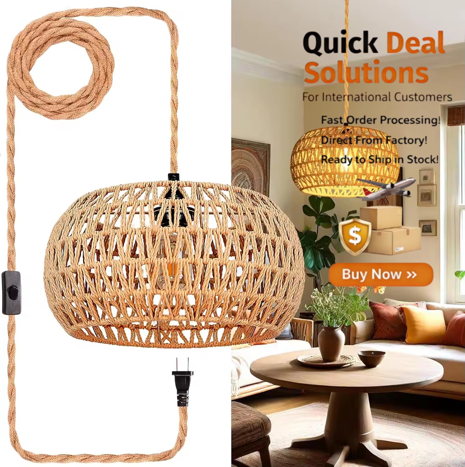 American Style Hemp Rope Hand-Woven LED Wall Lamp With Switch, for Indoor Porch Decoration