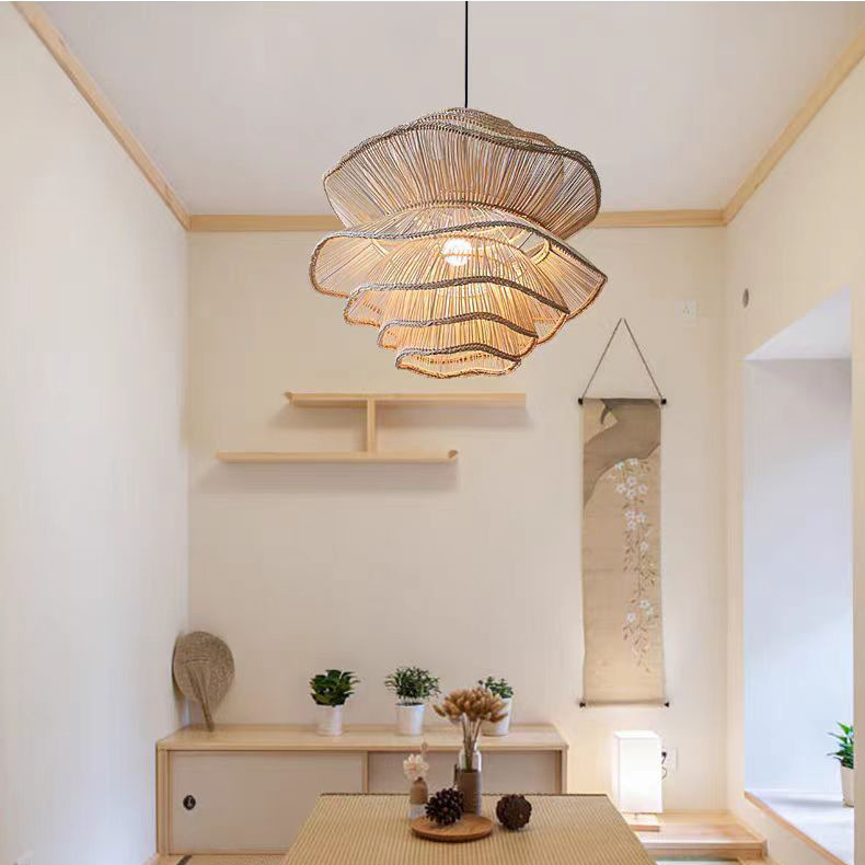 Teahouse Wooden Pendant Lamp Natural Handmade Rattan Lighting Hanging Lights for Restaurant Home Decor