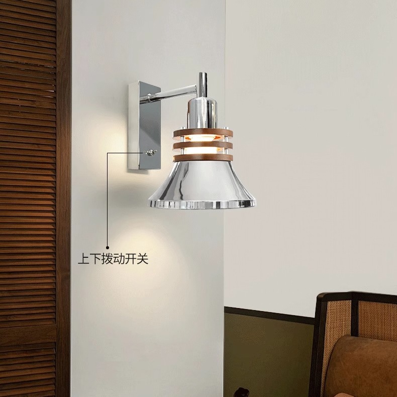 Vintage French Style Iron Wall Lamp, Rotatable Wooden and Metal LED Light for Bedroom and Indoor Decoration