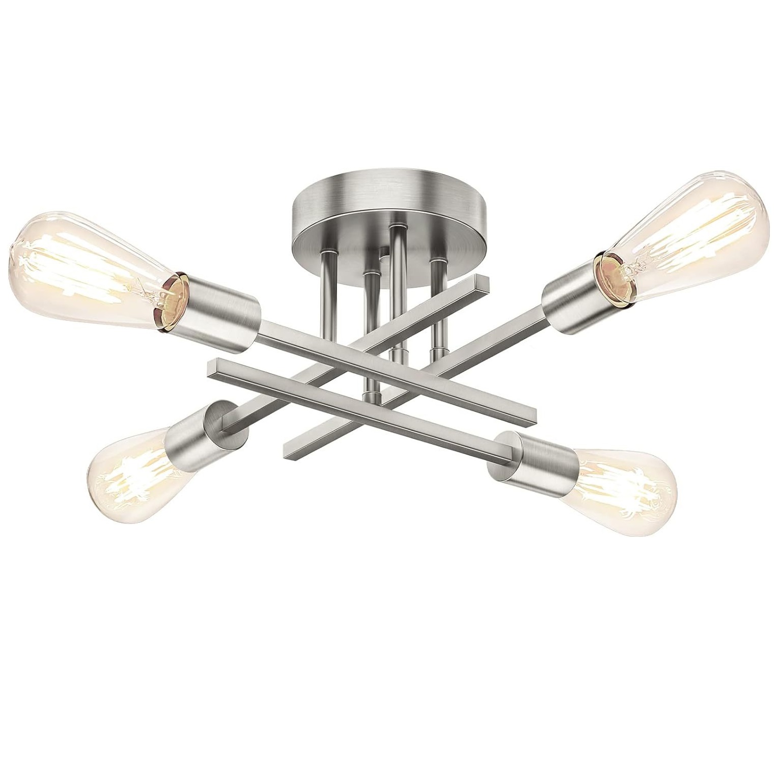 Semi Flush Mount Ceiling Light Mid-Century Modern Industrial 4 Light Chrome Finished Metal Chandelier Lighting Fixtures