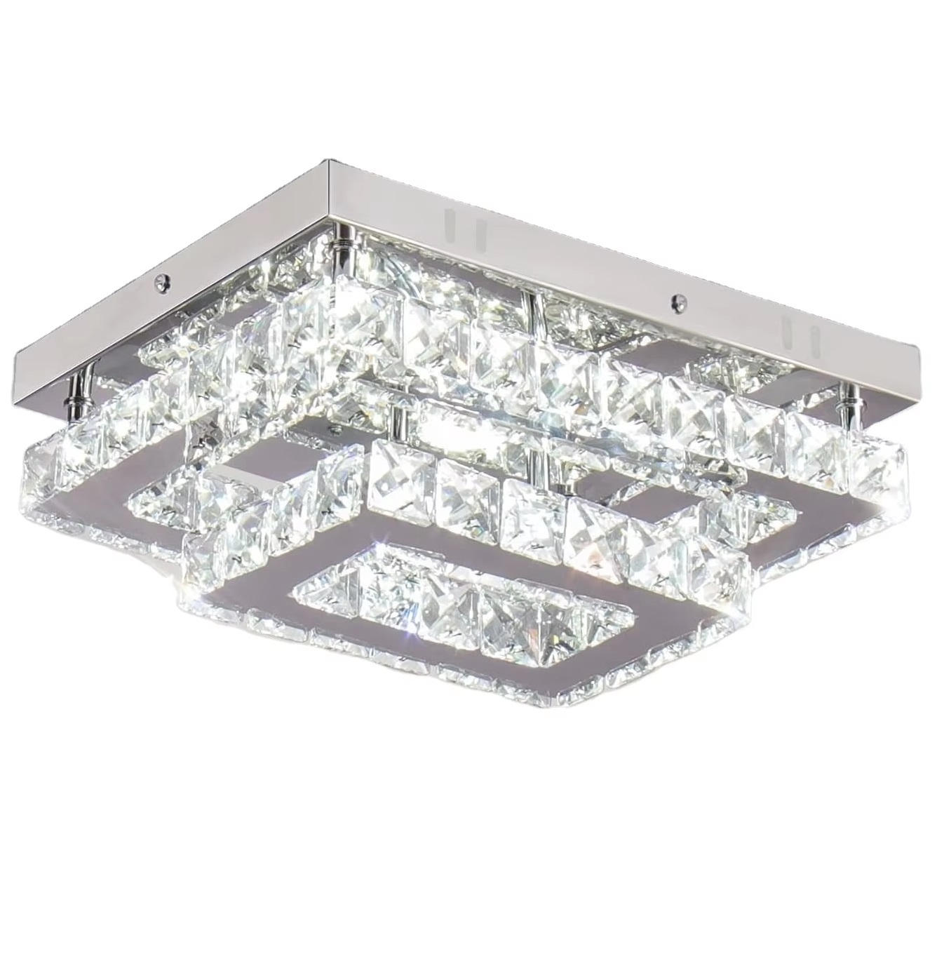 LED Crystal Ceiling Light Modern Rectangular Ceiling Light K9 Crystal Stainless Steel Ceiling Light Chandelier for Living Room