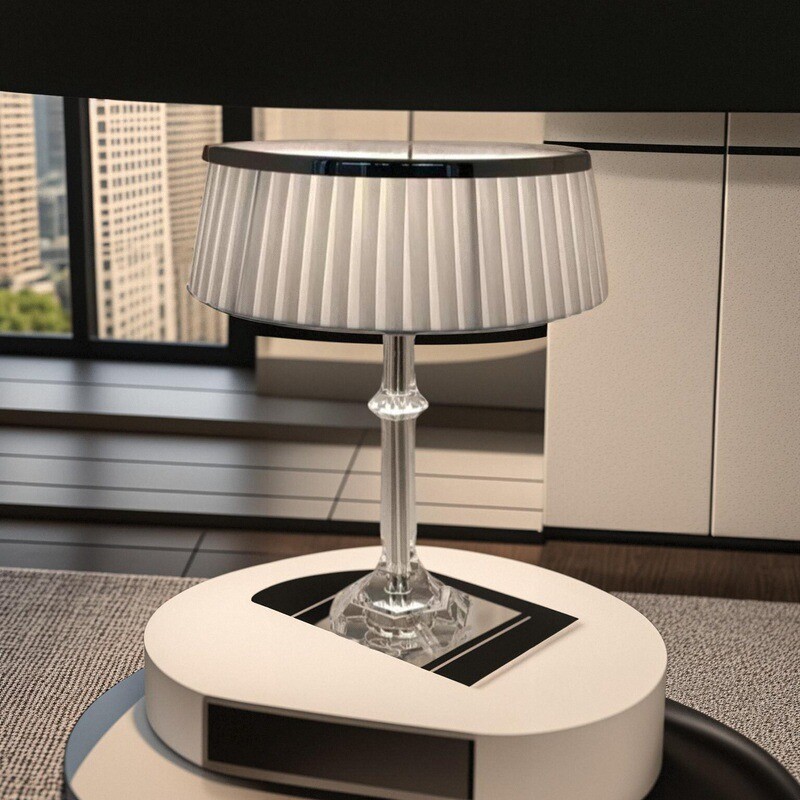Nordic Modern Elegant Table Lamp Crystal Decor Bedside Lamp With Flexible Fabric Shade Ac Powered Cone Design for Home Hotel