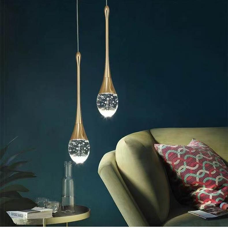 Modern Luxury Black Small Crystal Drop Light Single Head LED Hanging Lamp for TV Background Wall Villa Staircase Living Room