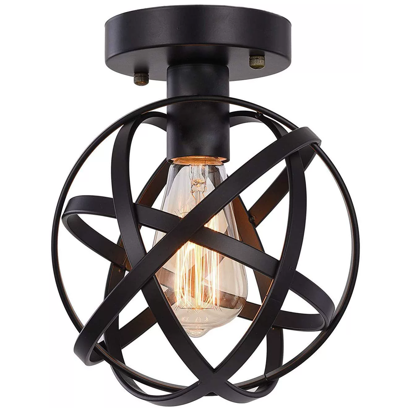 Black Finished Industrial Metal Spherical Pendant Displays Changeable Hanging Lighting Fixture Ceiling Lamp