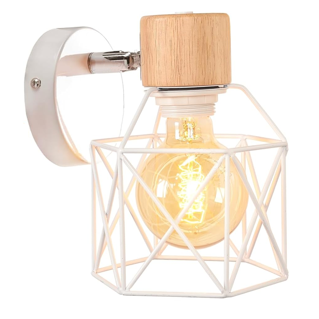Vintage16cm Industrial Design Geometric Cage Lampshade Retro Lamp Made of Wood Iron Adjustable Ceiling Light Wall Light