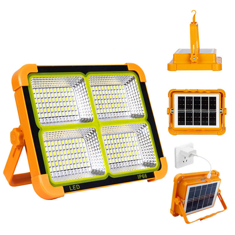 Solar Led Flood Light Ip65 Waterproof Portable Rechargeable For Construction Fishing Camping Outdoor Activities