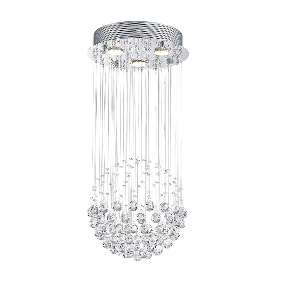 Modern Crystal Round Raindrop Chandelier Lighting Flush Mount LED Ceiling Light Fixture Pendant Lamp