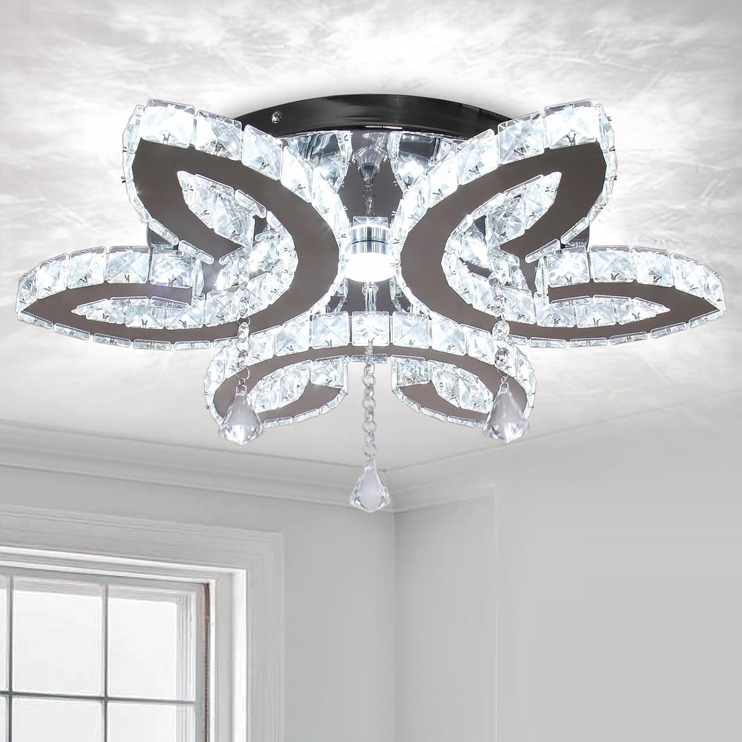 20.4'' Crystal Chandeliers Modern LED Crystal Ceiling Light Flush Mount Light Fixture