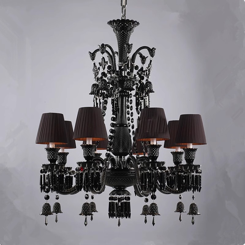 Classic Black French Crystal Chandelier Luxury Home Living Room Lamp Modern Simple Duplex Building Hall Stair Decor LED Fixture