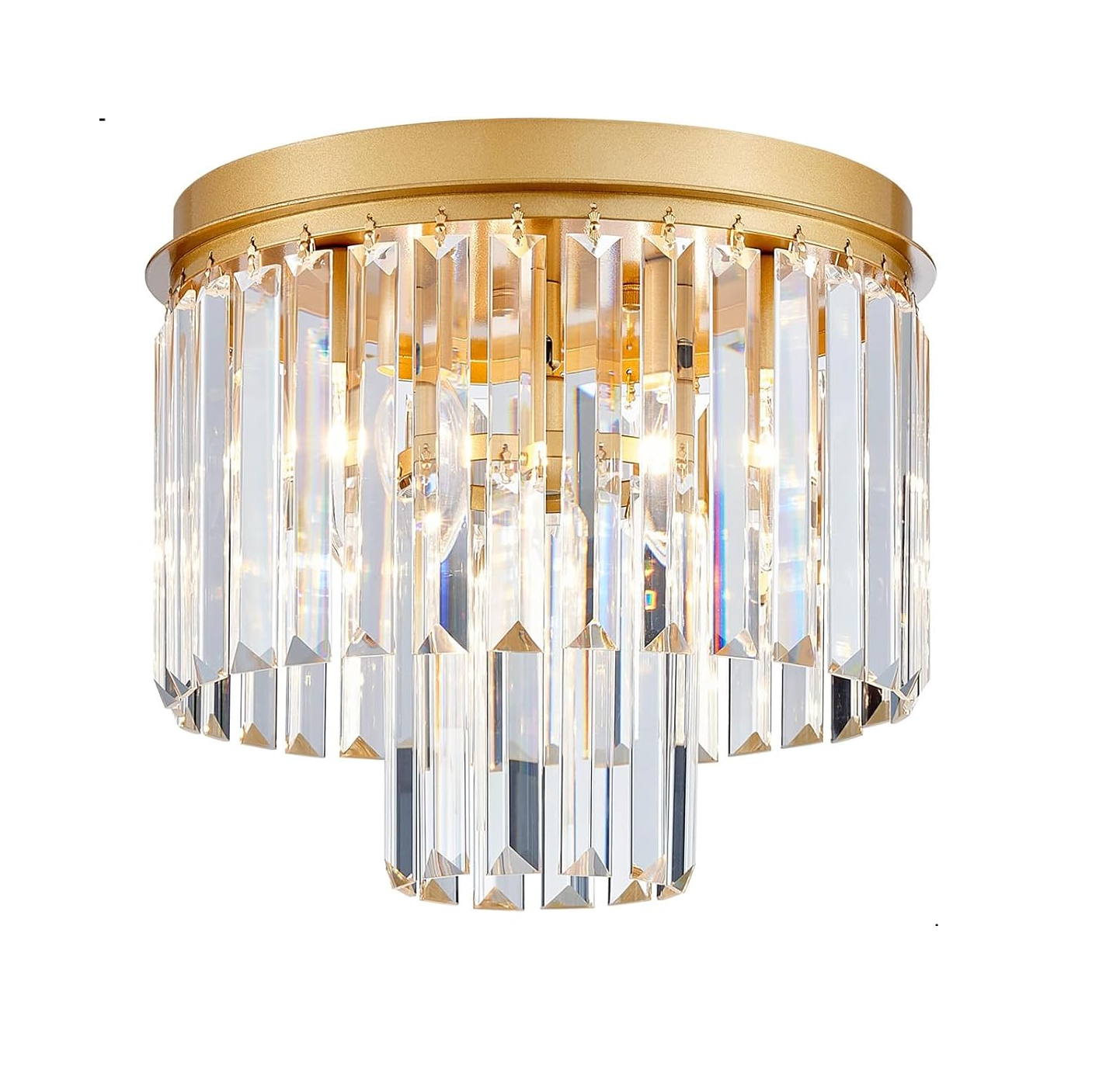 Crystal Ceiling Light, 3-Light Modern Flushmount Ceiling Light Fixture for Living Room, Dinning Room, Hallway Gold Finish Frame