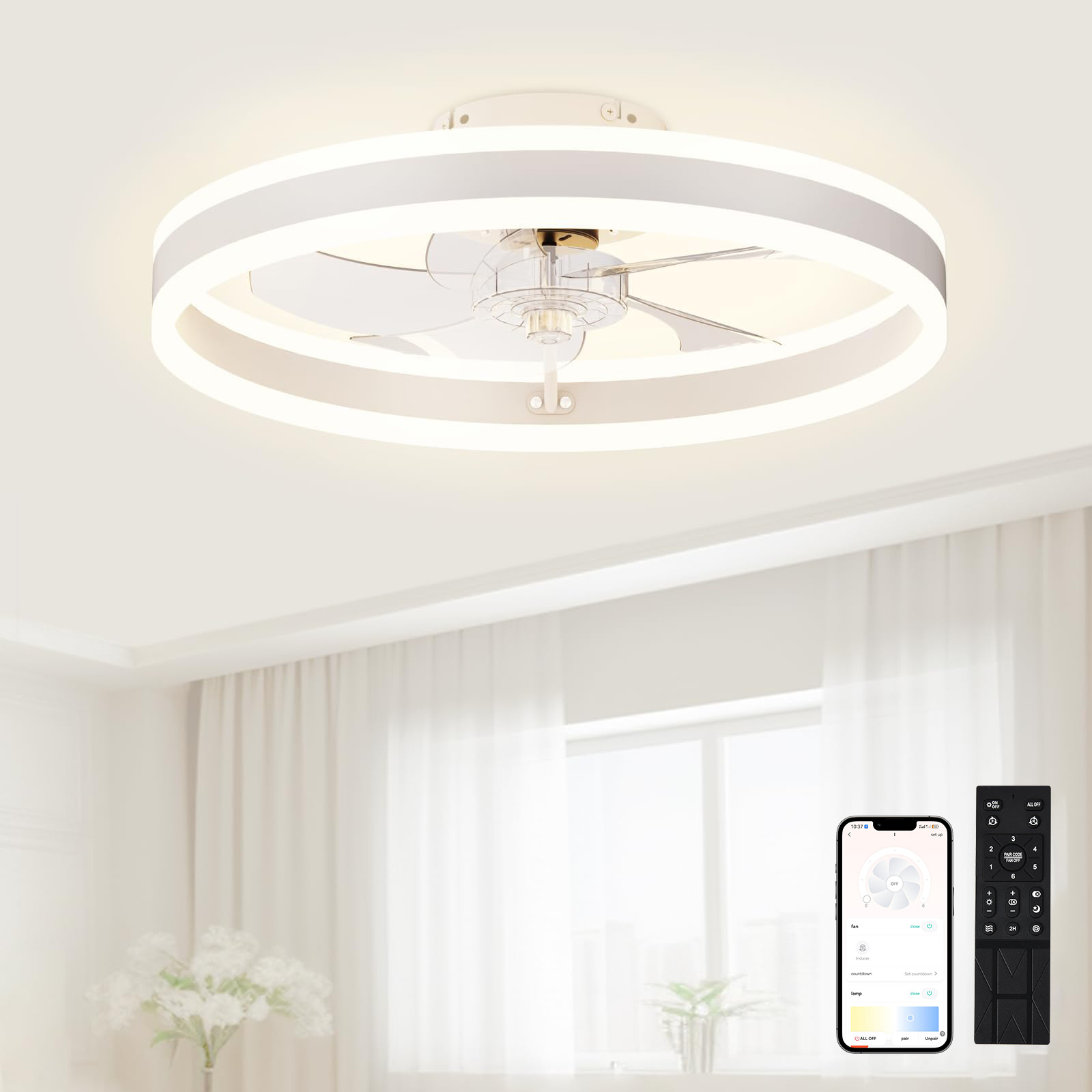 Ceiling Fan Light with LED Lights Remote Control Home Office Dining & Living Room InverterDriven & Silent Operation DC 85V 265V