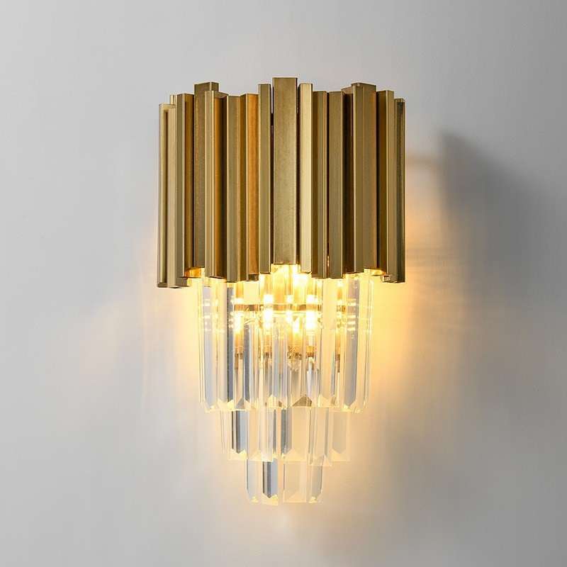 3 Tiers Crystal Wall Lamp Gold Wall Sconce Lighting Fixture Modern Wall Mount Bedside Lamp