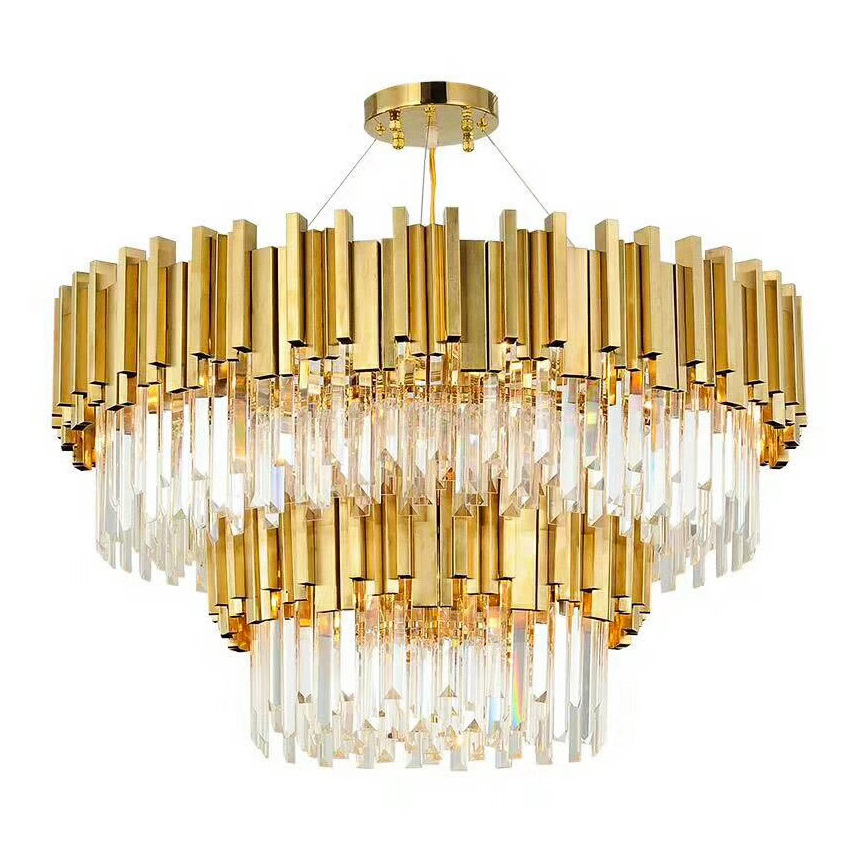 Gold Round 16 Lights Mid Century Industrial Gold Metal K9 Crystal Light Fixture Chandelier