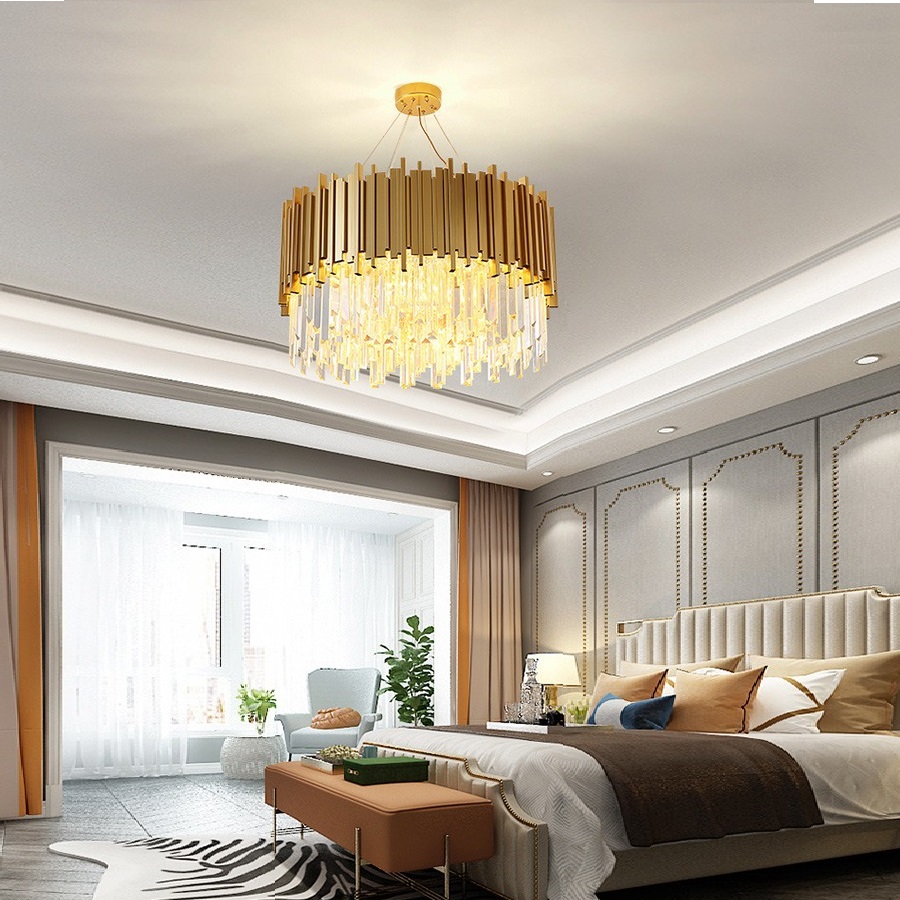 Crystal Chandeliers Modern 3-Tier Flush Mount Ceiling Light Raindrop 15.7'' Crystal Chandelier Gold Crystal Pendant Light