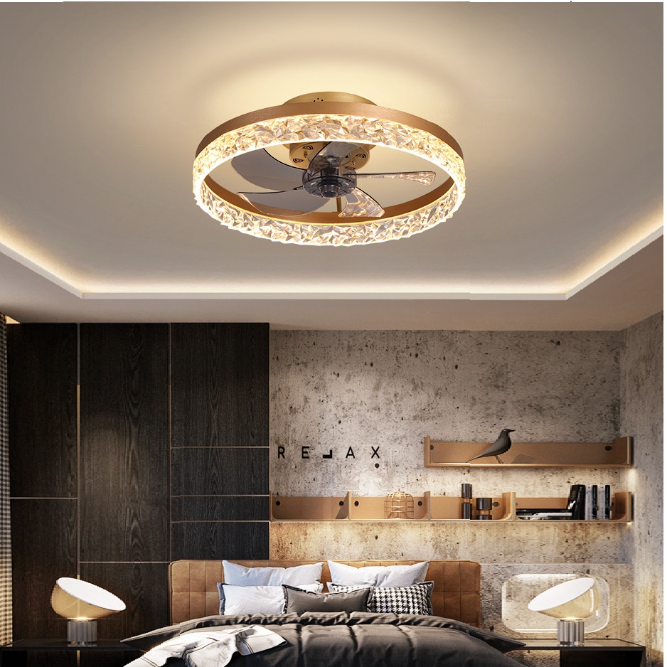 Modern Ceiling Fans with Lights and Remote Dimmable Low Profile Ceiling Fan Flush Mount Ceiling Fan in Gold Finished