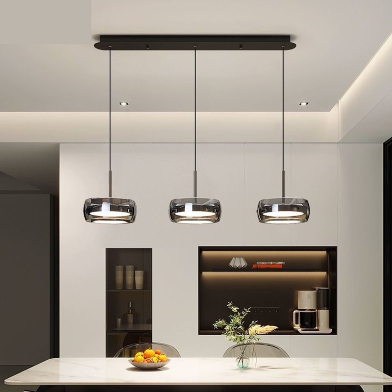 Italian Modern Light Luxury Aluminum Chandelier Black 20cm Diameter Bedroom Living Room Hall High-end Main Light Creative Glass