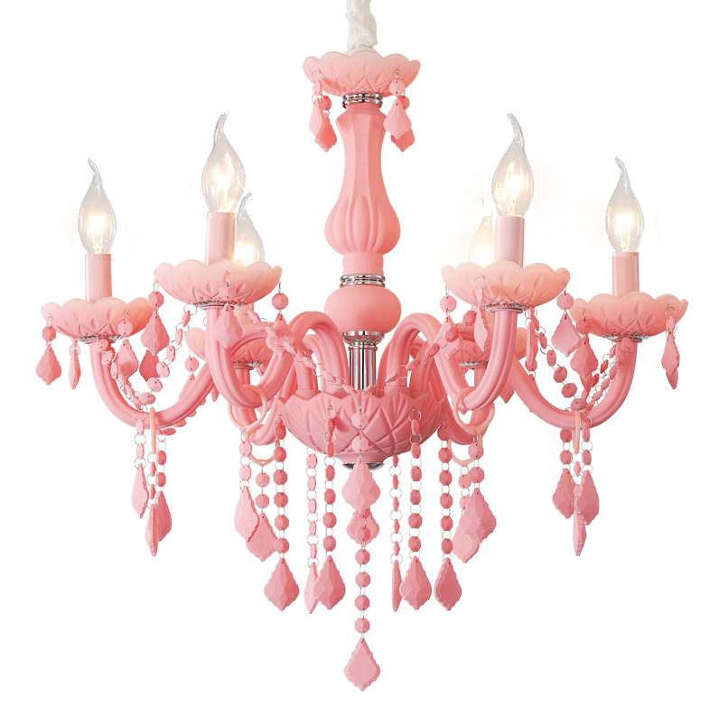 pink Chandelier K9 Crystal Pendant Decor Multicolored Shade Ceiling Light Bedroom Living Room Lighting Pendant Light