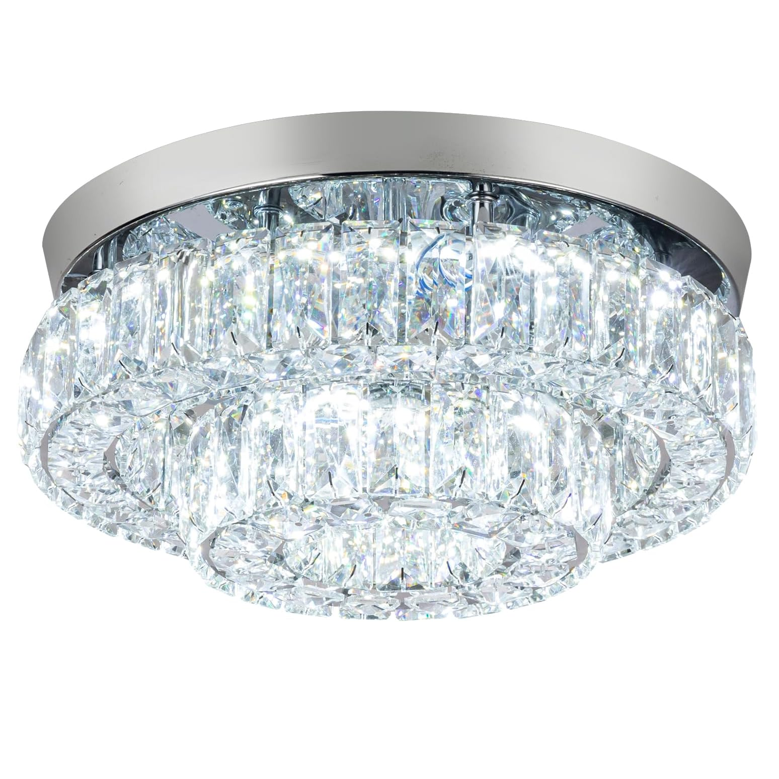 11.8 Inch Crystal Chandelier 2 Layer Crystal Flush Mount Ceiling Light Fixture LED Chandelier Light for Hallway Bedroom
