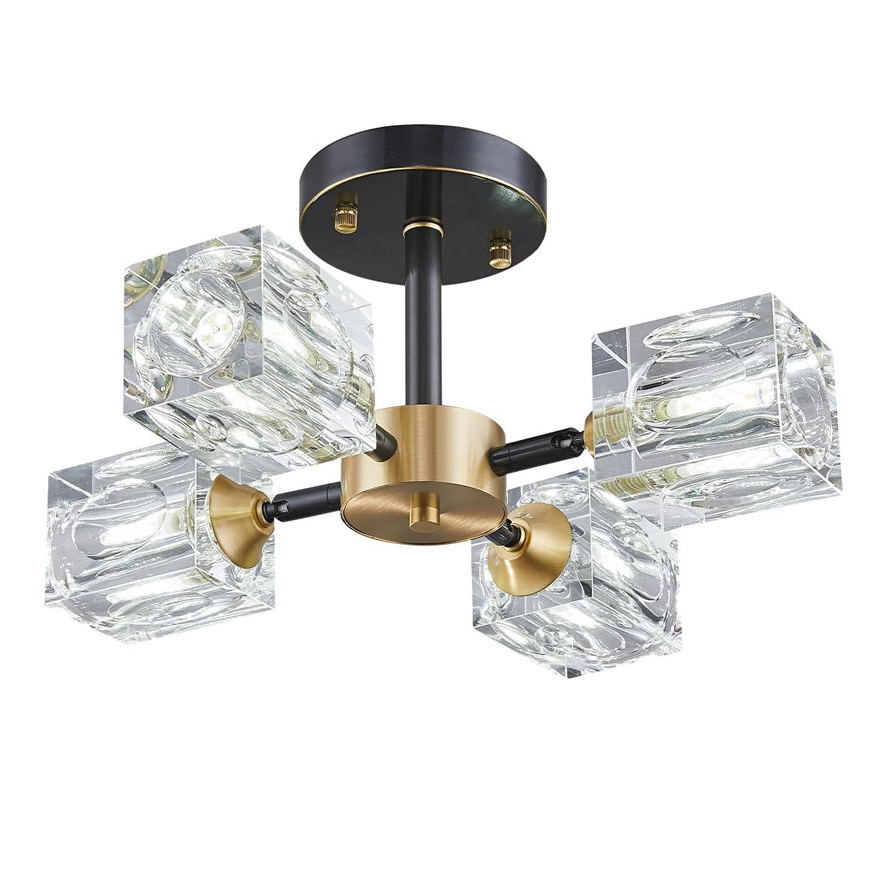 Modern Gold 4-Light Sputnik Ceiling Light Fixture - Black Flushmount