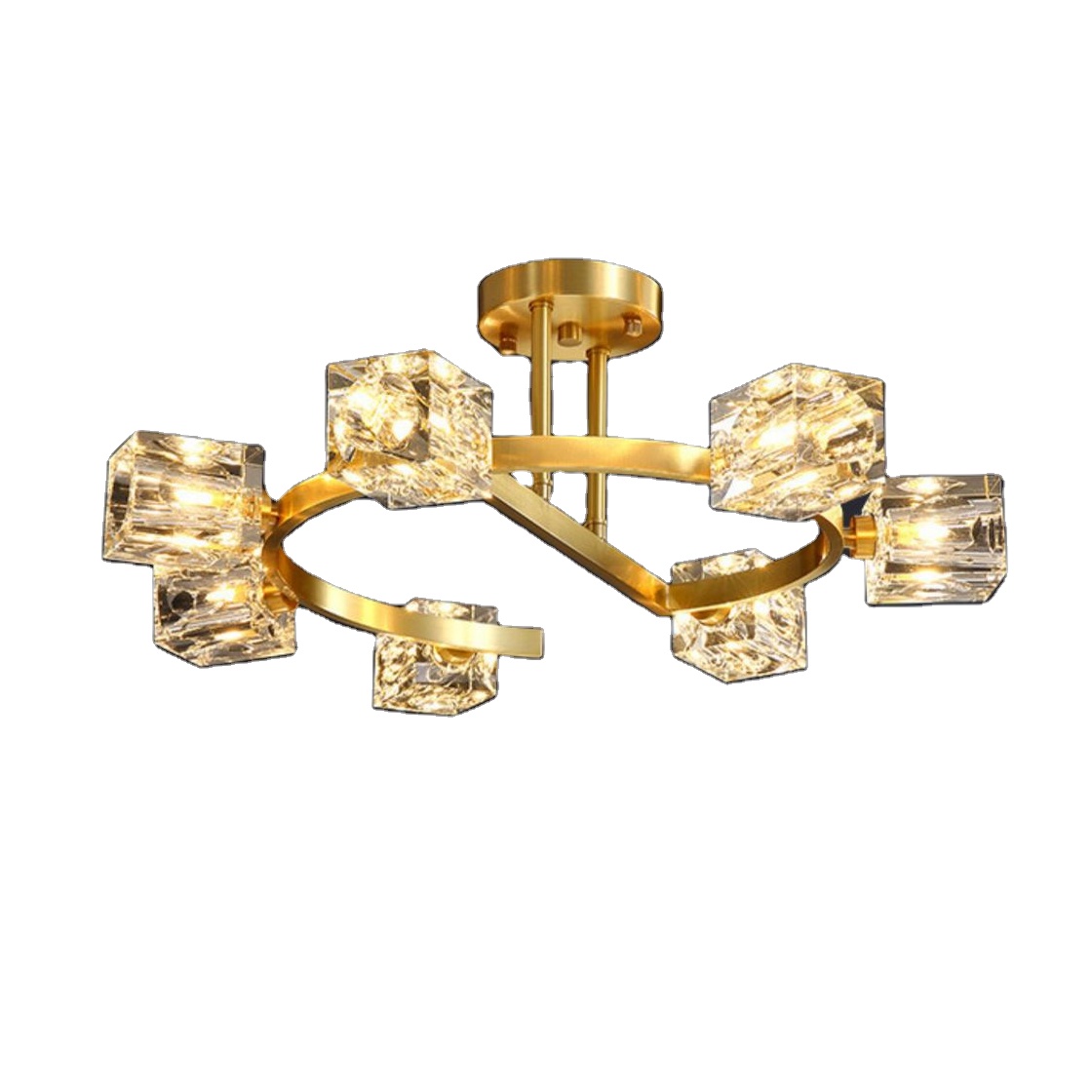 Modern 7-Light Sputnik Ceiling Fixture  Gold Crystal Chandelier