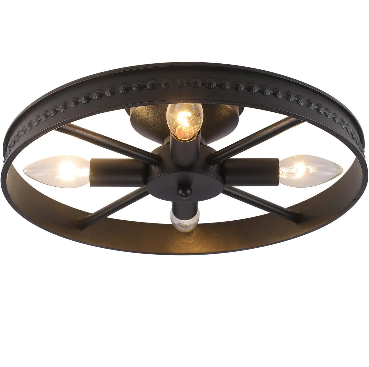 Rustic Black Flush Mount Ceiling Light Fixture - 4-Light Farmhouse Chandelier