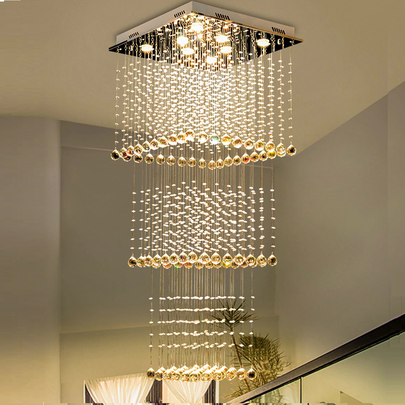 K9 Luxury Crystal Pendant Lamp Ceiling Lighting Chandelier Raindrop Lobby