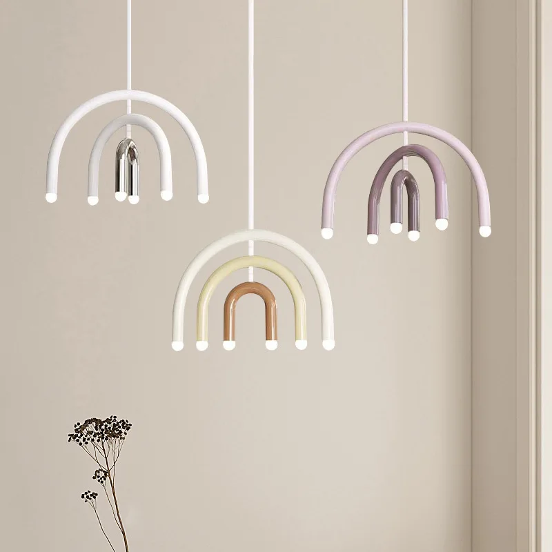 Italy Designer Aluminum Rainbow U-shaped LED Energy Saving Minimalist Chandelier Pendant Light for Children's Room Living Room