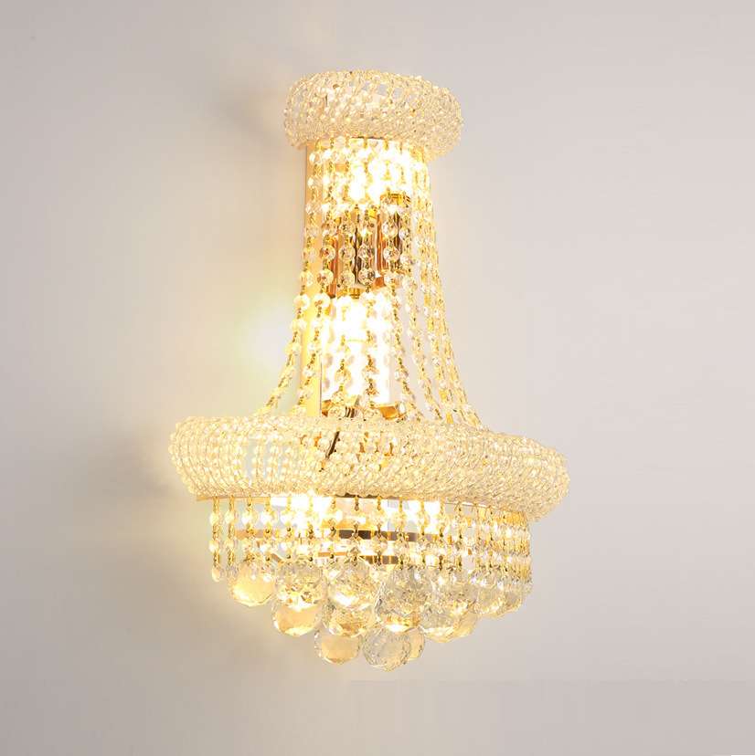 Modern Gold Crystal Chandeliers Large Foyer Wall Lamp Fixtures for Staircase Living Room Hallway Entryway