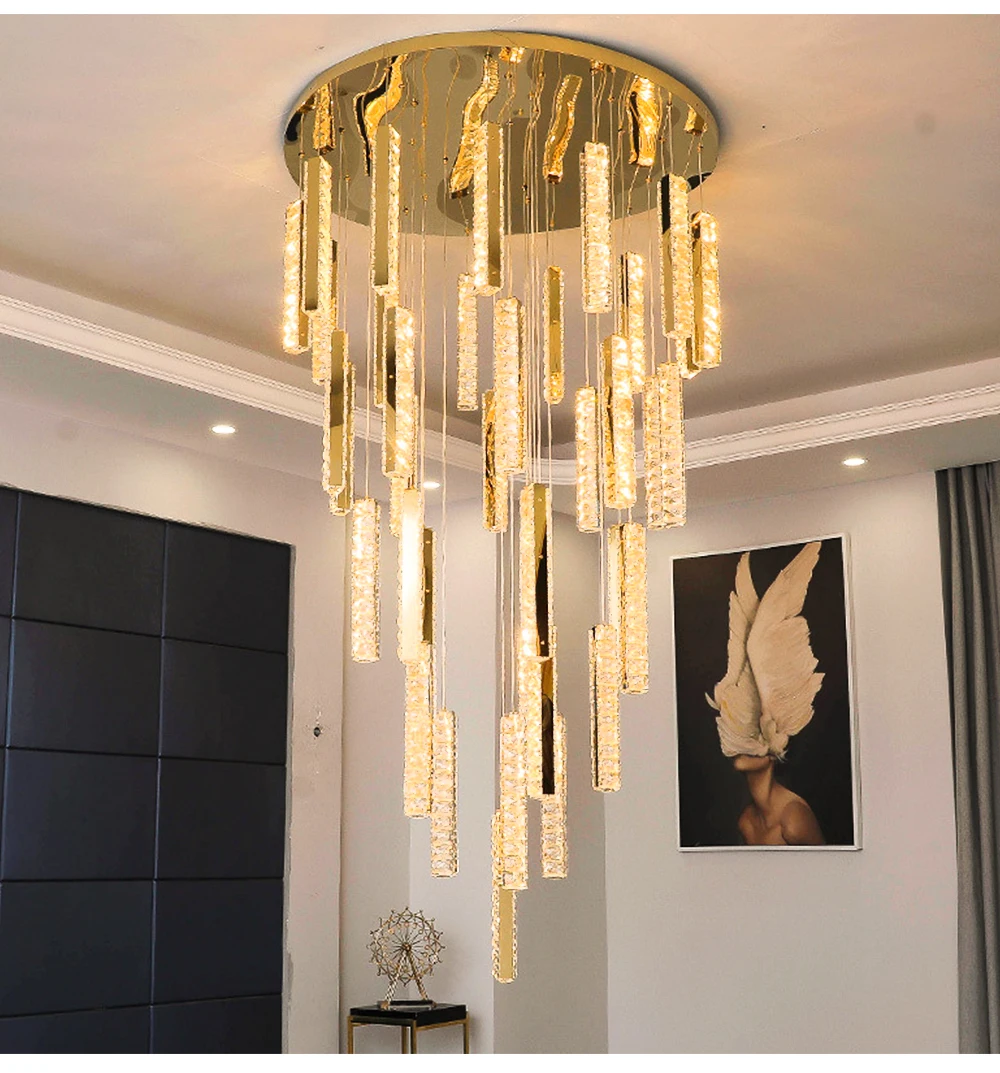 Modern Large Luxury Stainless Steel Gold LED Dimmable Ceiling Chandelier Hanging Pendant Light for Living Dining Room Villa