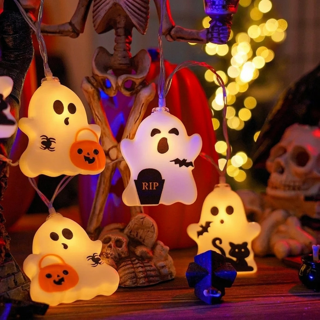 Halloween Ghost String Lights LED Lantern Garland Portable Decorative Light for Party Indoor Outdoor