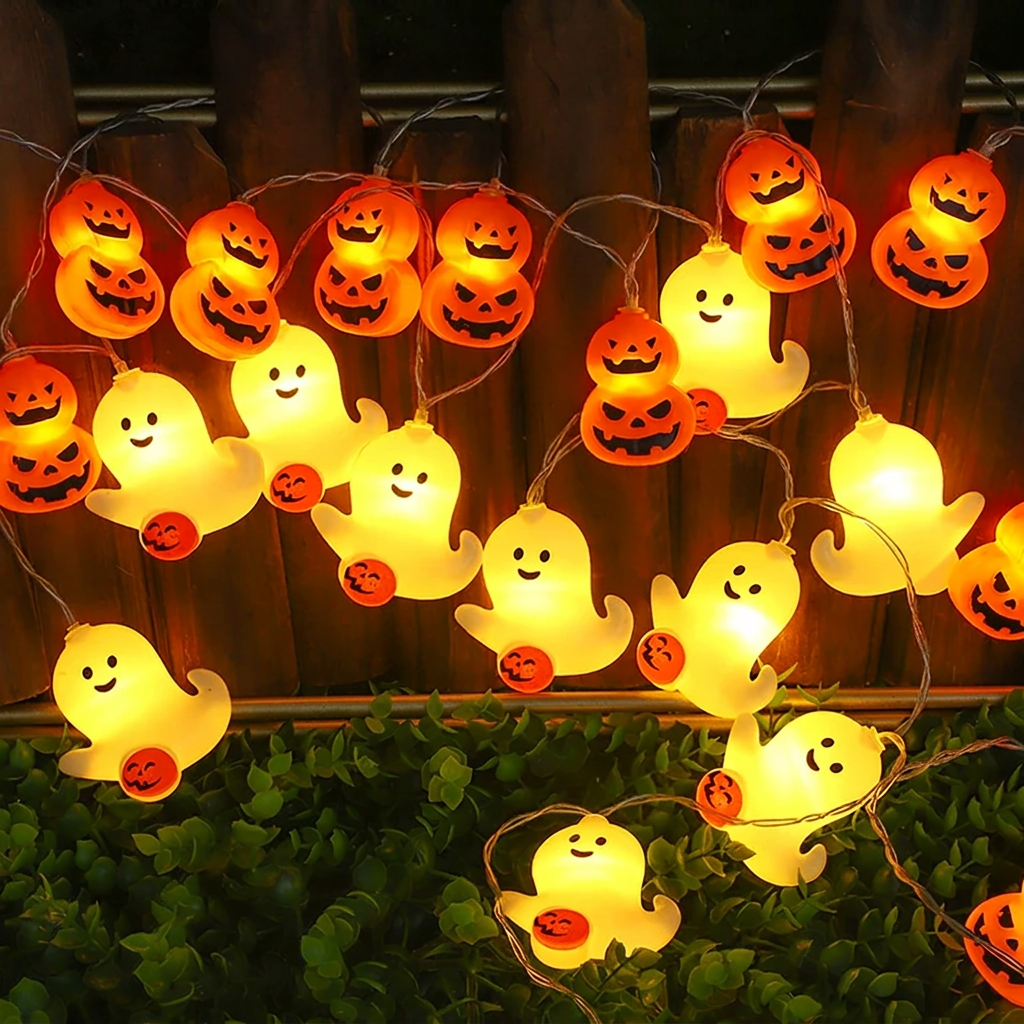 LED Halloween String Lights Ghost Battery Powered Party Decoration Indoor Outdoor Atmosphere Lighting