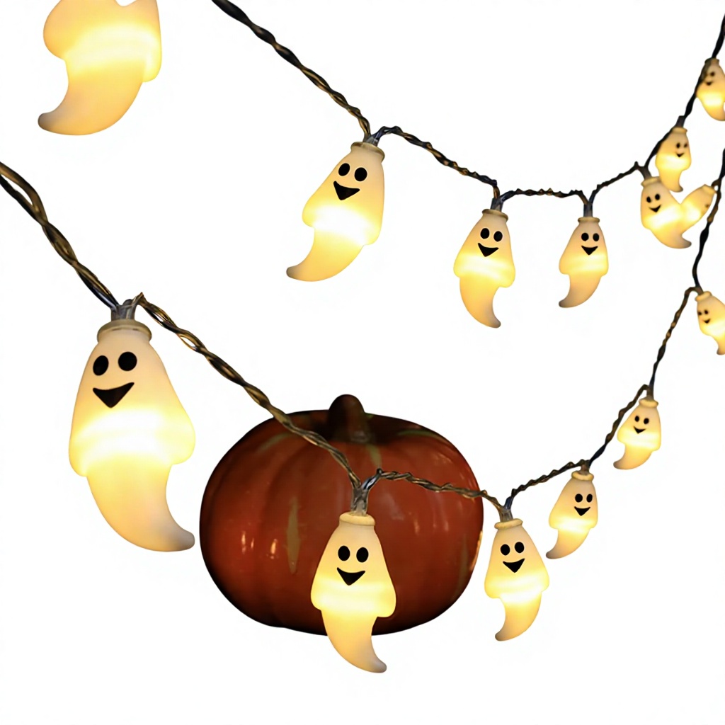 Warm White Ghost String Lights Cute 3D LED Fairy Light Decor Battery Operated for Halloween Party