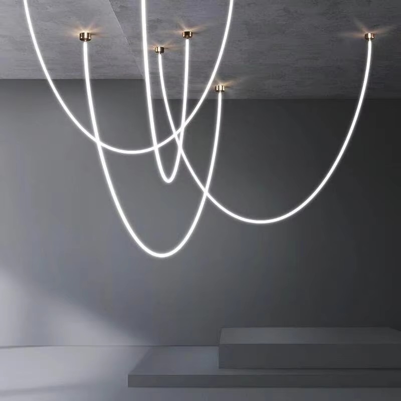Modern Flexible Silicone LED Pendant Light AC Black/Gold Chandelier for Living Room Linear Hanging Lamp DIY Design