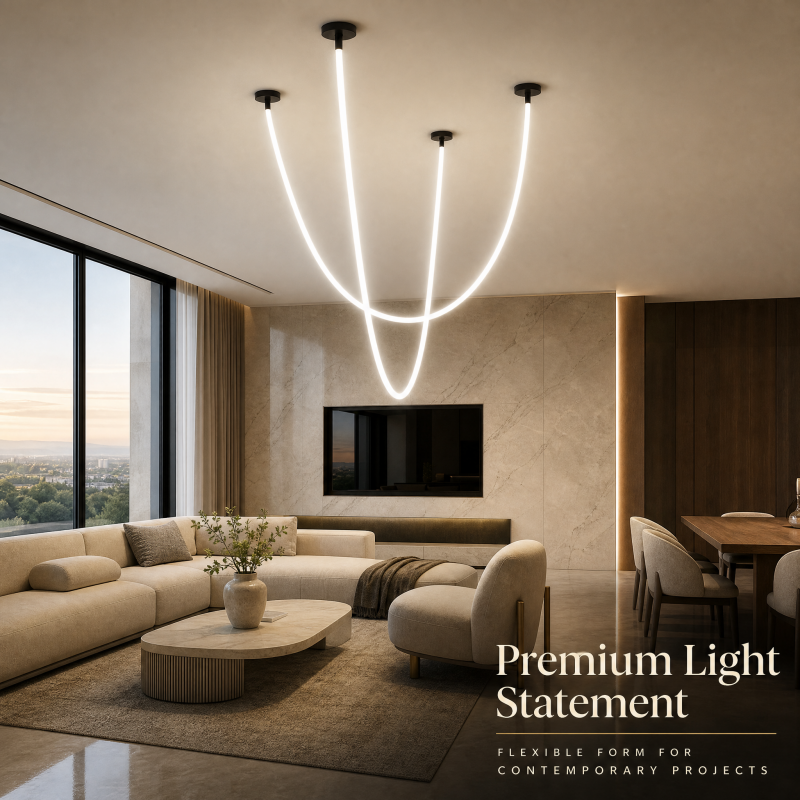 LED Linear Pendant Light Flexible Silicone Hanging Lamp Modern Chandelier for Living Room Dining Room Kitchen Bar Decor