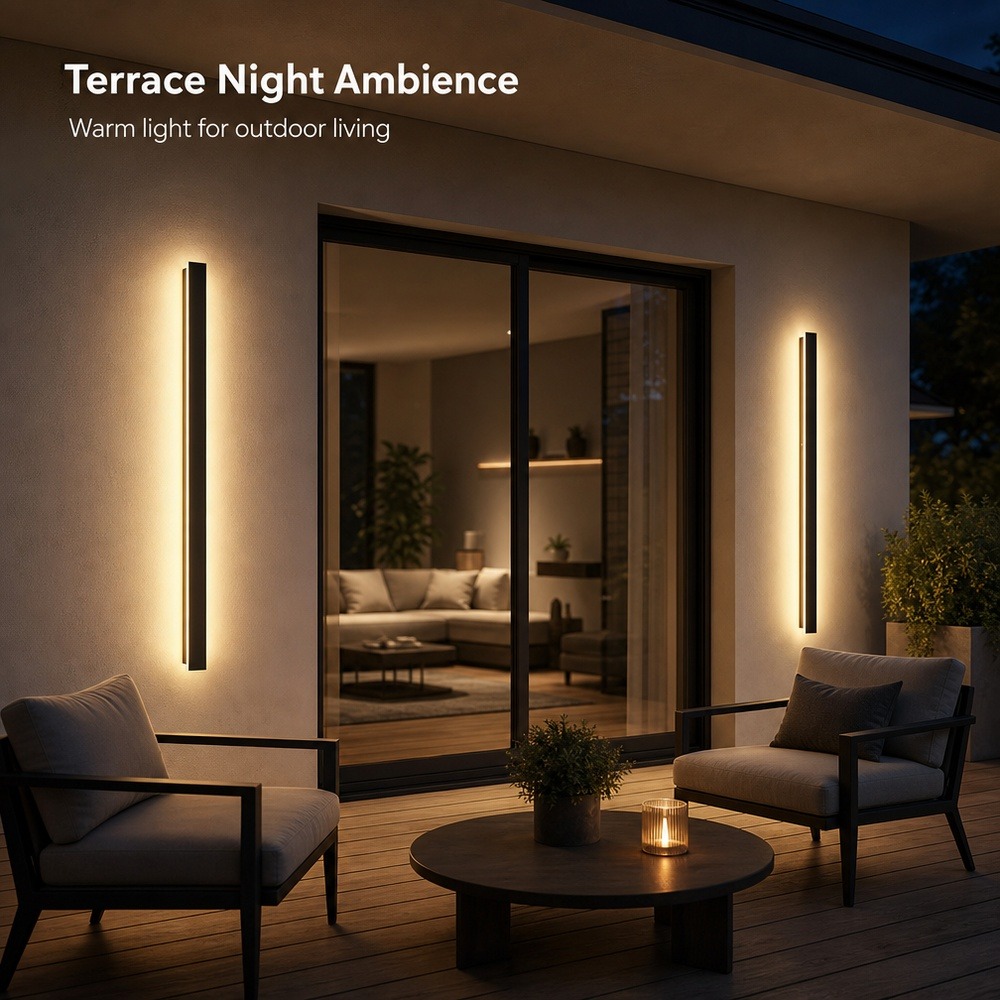 Waterproof Outdoor LED Wall Sconce Modern Linear Long Strip Light for Garden Villa Porch Balcony Exterior Wall Mounted Lamp