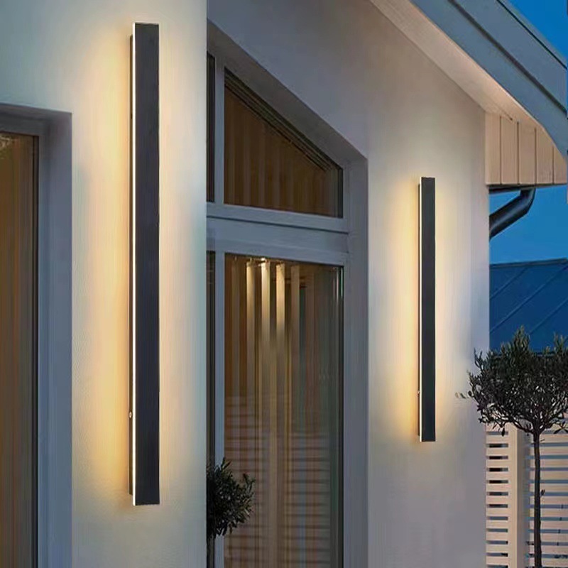 Modern Linear LED Wall Sconce Waterproof Outdoor Long Strip Light Villa Courtyard Entryway Garden Exterior Wall Mounted Lamp