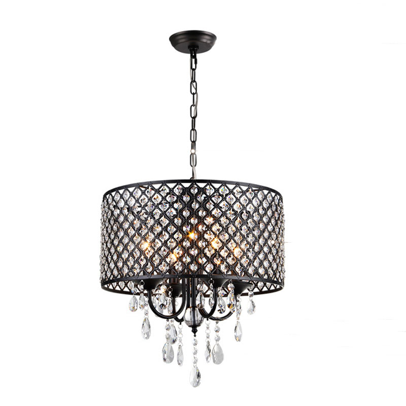 American Antique Black 4-light Round Crystal Chandelier Pendant Ceiling Fixture