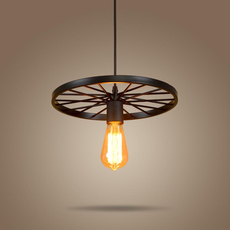 American Style Loft Simple Black Rust Wheel Windmill Pendant Light