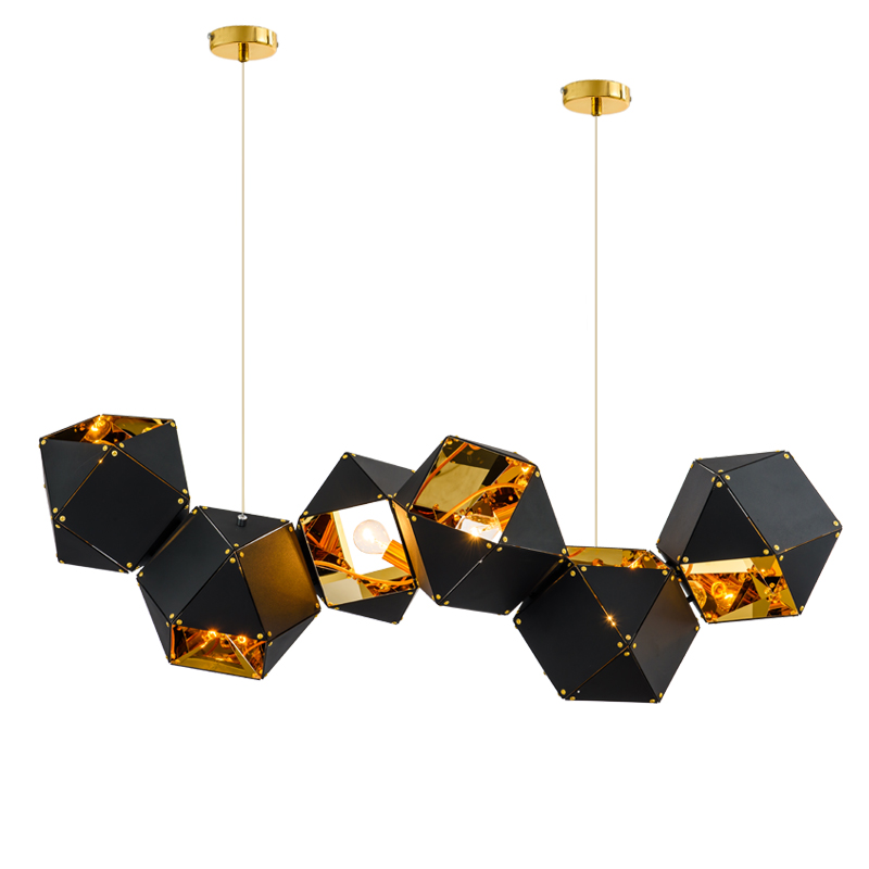 Modern Black Gold 6 Lights Polygon Stainless Steel Pendant Lamp