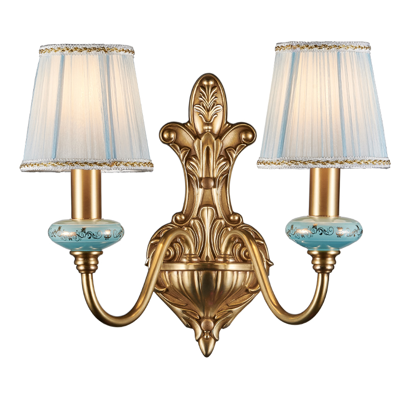 French Style Fabric Lamp Shade Antique Brass Wall Light Lamp Lights