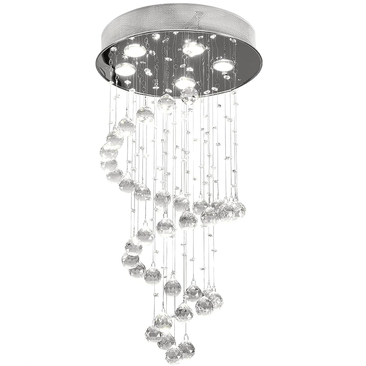 LED Modern Crystal Ball Spiral Rain Drop Ceiling Lighting Fixture Chandelier