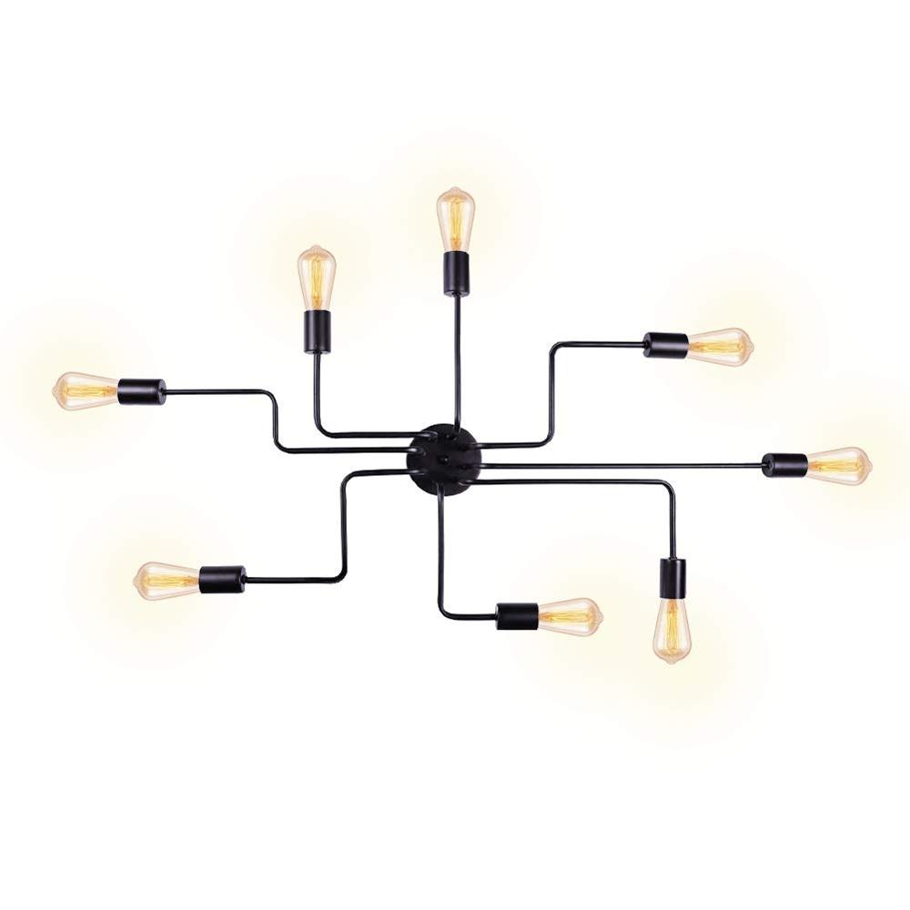 Black 8 Lights Sputnik Chandelier Semi Flush Mount Ceiling Light,Modern Industrial Style Lighting Fixture for Dining Room